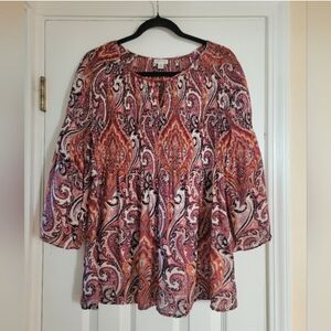 Spense Boho Flowy Paisley Print Pleated Blouse Boho Indie Forest Fairy Size M
